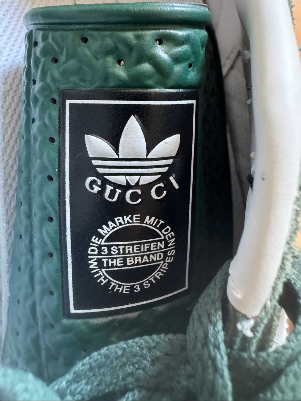 Gucci Adidas Gazelle Suede Sneakers in Forest Green & White - Picture 3 of 11